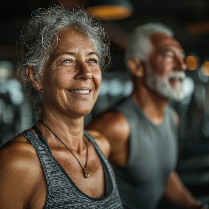 Grupo de adultos mayores en sesión de fitness